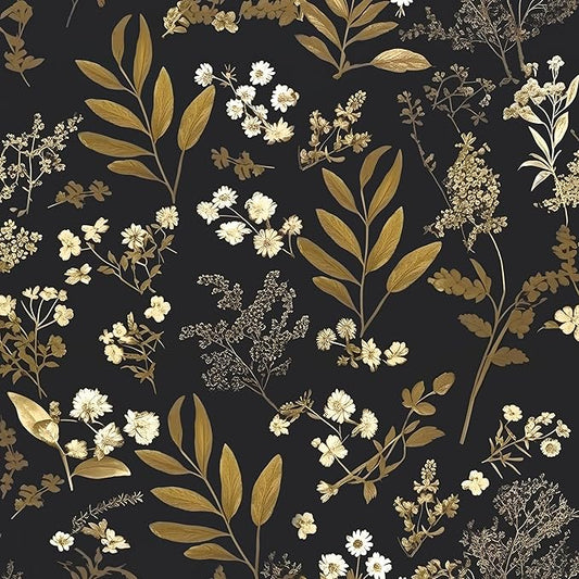 Laatse Leaf Wallpaper Peel and Stick Dark Floral Wallpaper 17.5in x 197in by Laatse