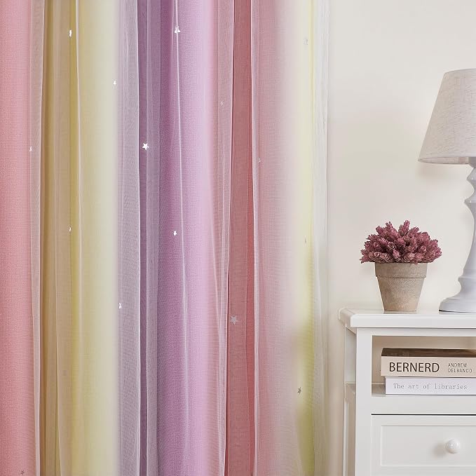 XiDi Curtains for Bedroom Decor, Rainbow Pink PurpleYellow34/96/1 - Image 3