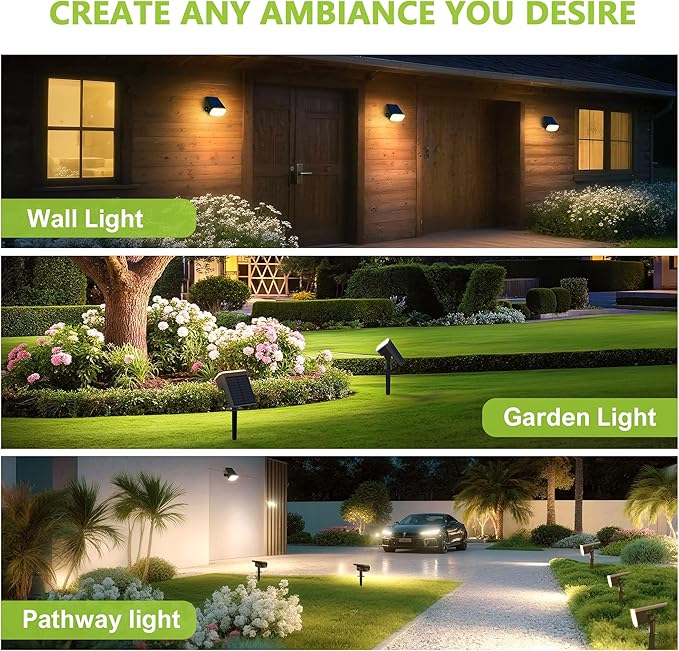 DAMINY Solar Spotlights Waterproof IP65,Auto On/Off,3000K 2 Lighting Modes Solar spot Lights for Garden,Pathway,Yard,Landscape-4 Pack