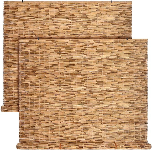 DoubleFill 2 Pcs Bamboo Shades Outdoor Reed Roll Up Blinds 72" W x 72" H by DoubleFill