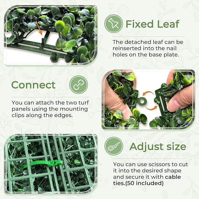 Artificial Grass Wall Panel Screen: 20"x20" 24P UV-Anti Faux Boxwood Panels - Image 3