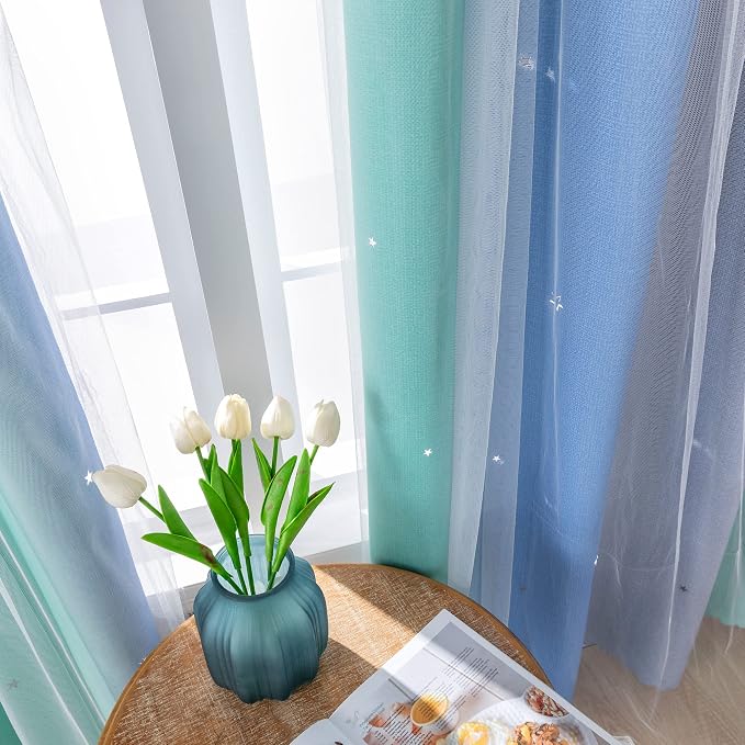 XiDi Curtains for Bedroom Decor, Rainbow BluGrenGrey-34-96 - Image 5