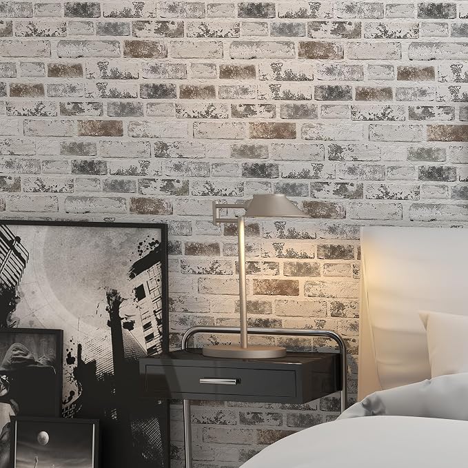 Brick Wallpaper Peel and Stick Wallpaper 17.3"x78.8" Grey and White 3D Brick - Image 7