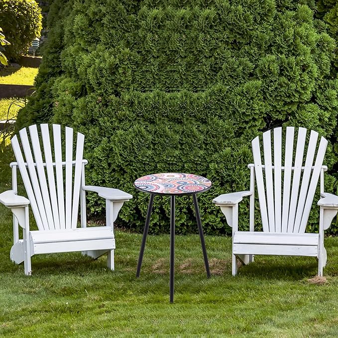 1 Pack Metal Outdoor Side Table Small Outside Round End Table for Patio Modern Accent Garden Corner Table for Small Spaces, Balcony, Porch, Weather-Resistant, Plant Stand Indoor