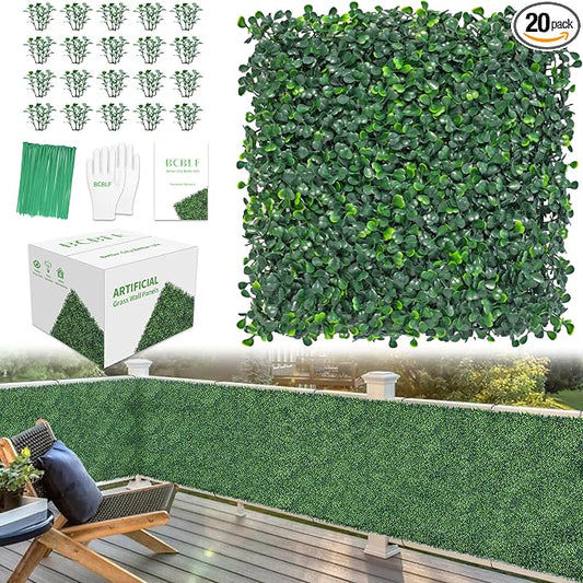 10x10Inch 20Pcs Grass Wall Panels, 4 Layers UV-Anti Boxwood Greenery Hedge by BCBLF
