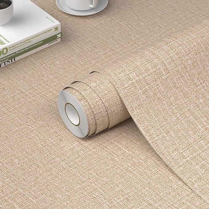 WADILE Grasscloth Peel and Stick Wallpaper 15.7in x 787.4in, Textured Contact by WADILE