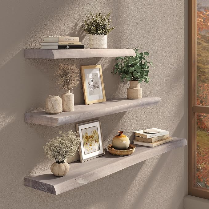Long Live Edge Floating Shelf, 55 Inch Solid Elm Wood - Image 2