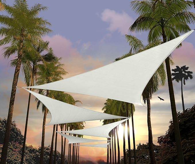 Amgo Custom Size 23' x 23' x 23' White Triangle Sun Shade Sail UPF50+ AGTAPRT12, Order to Make Canopy Awning, 95% UV Blockage, Water & Air Permeable, Commercial Standard (We Customize)