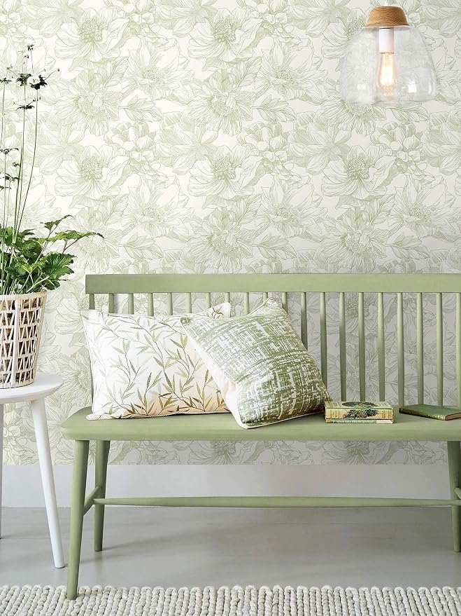 Ismoon Vintage Floral Wallpaper Peel and Stick Beige and Green Contact Paper - Image 5