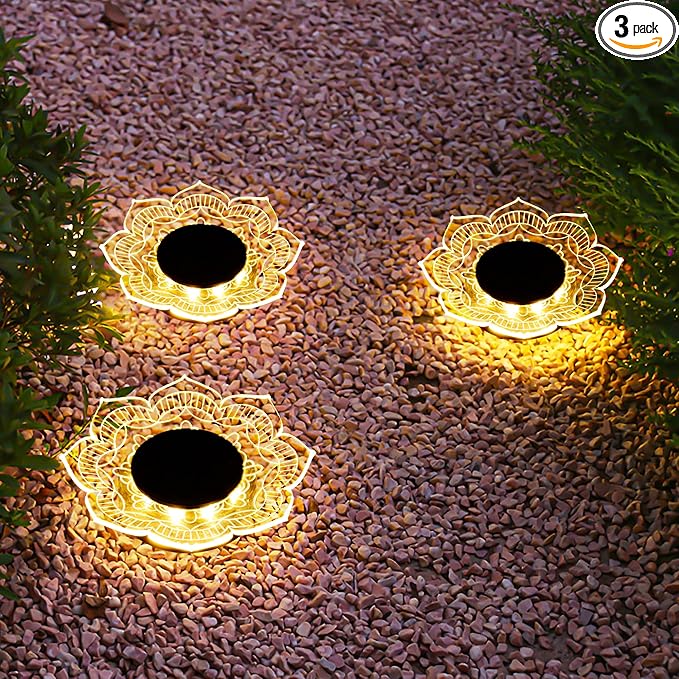 Roaming Acrylic Petal Bury Light 3-Pack Suitable for Gardens, Courtyards, Terraces, Corridors, Alleys, and Pedestrian Walkways (Lotus)