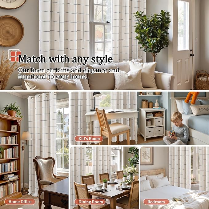 Lajode Navy Blue Plaid Patterned Curtains Thermal Insulated - Image 4