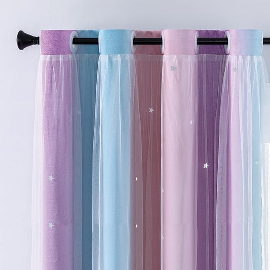 XiDi Curtains for Bedroom Decor, Rainbow Pink Purple/42/54 by Addsomecolortolife