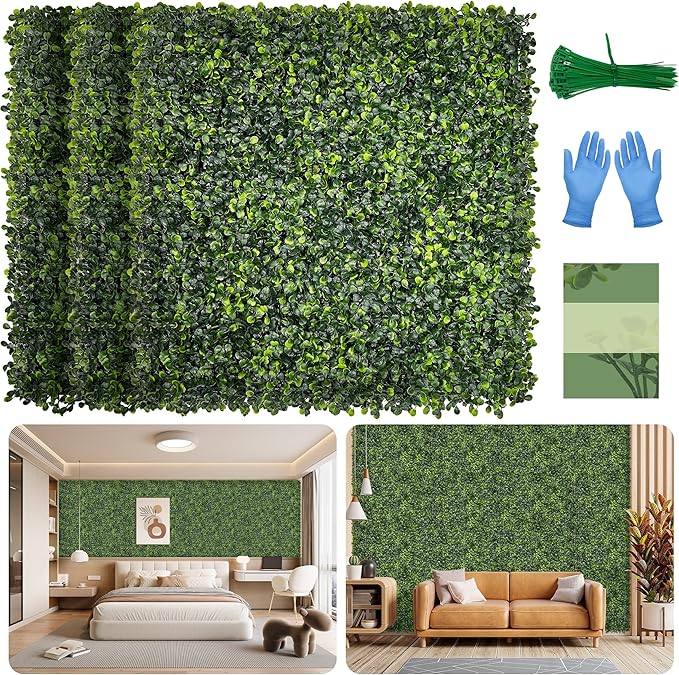 Artificial Grass Wall Panel Screen: 10"x10" 6P UV-Anti Faux Boxwood Panels by BHXCL