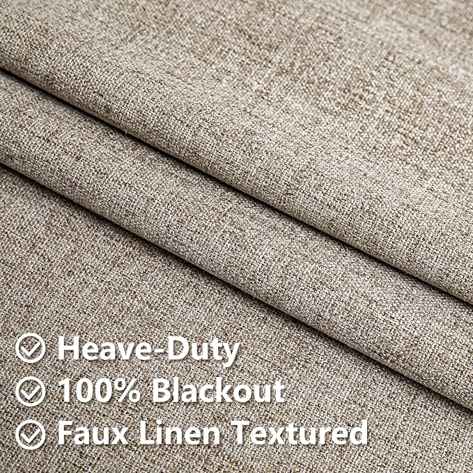 IGEMAEVE Linen Blackout Curtains 84 Inch Length 2 Panels Set, 100% Black Out - Image 4