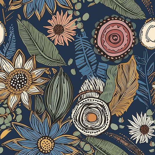 Blue Boho Wallpaper Peel and Stick, Vintage Floral Contact Paper 17.5" x 393.7" by Laatse